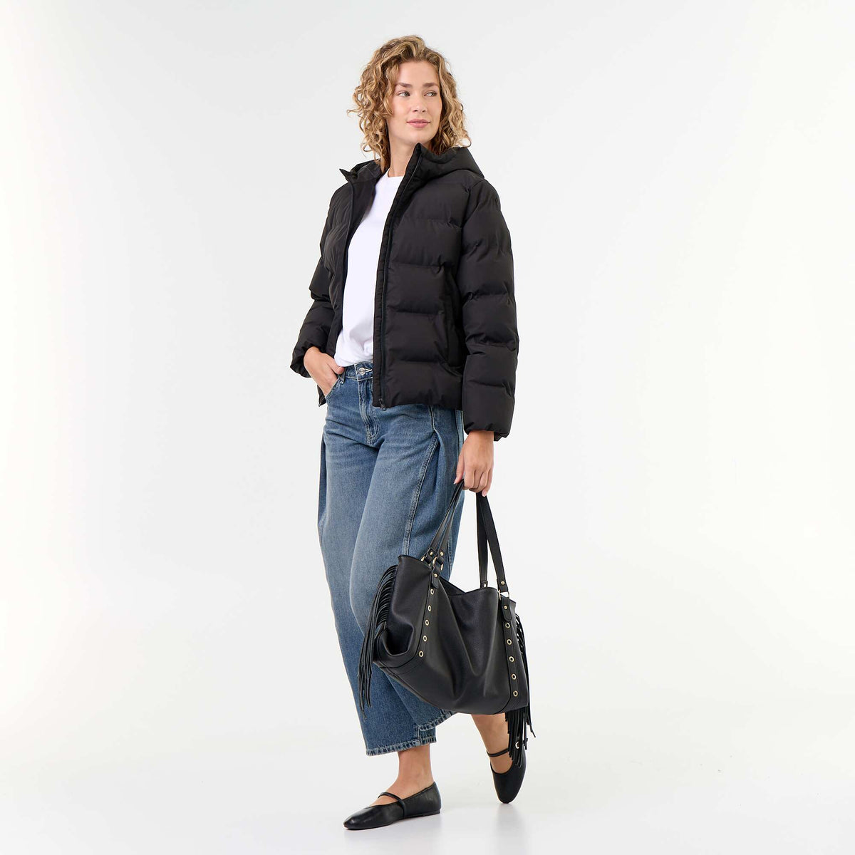 Hooded quilted puffer jacket BLACK