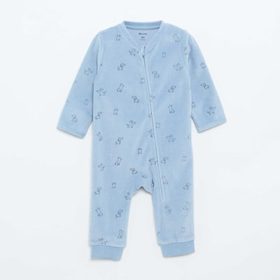 Printed Velour Sleepsuit BLUE