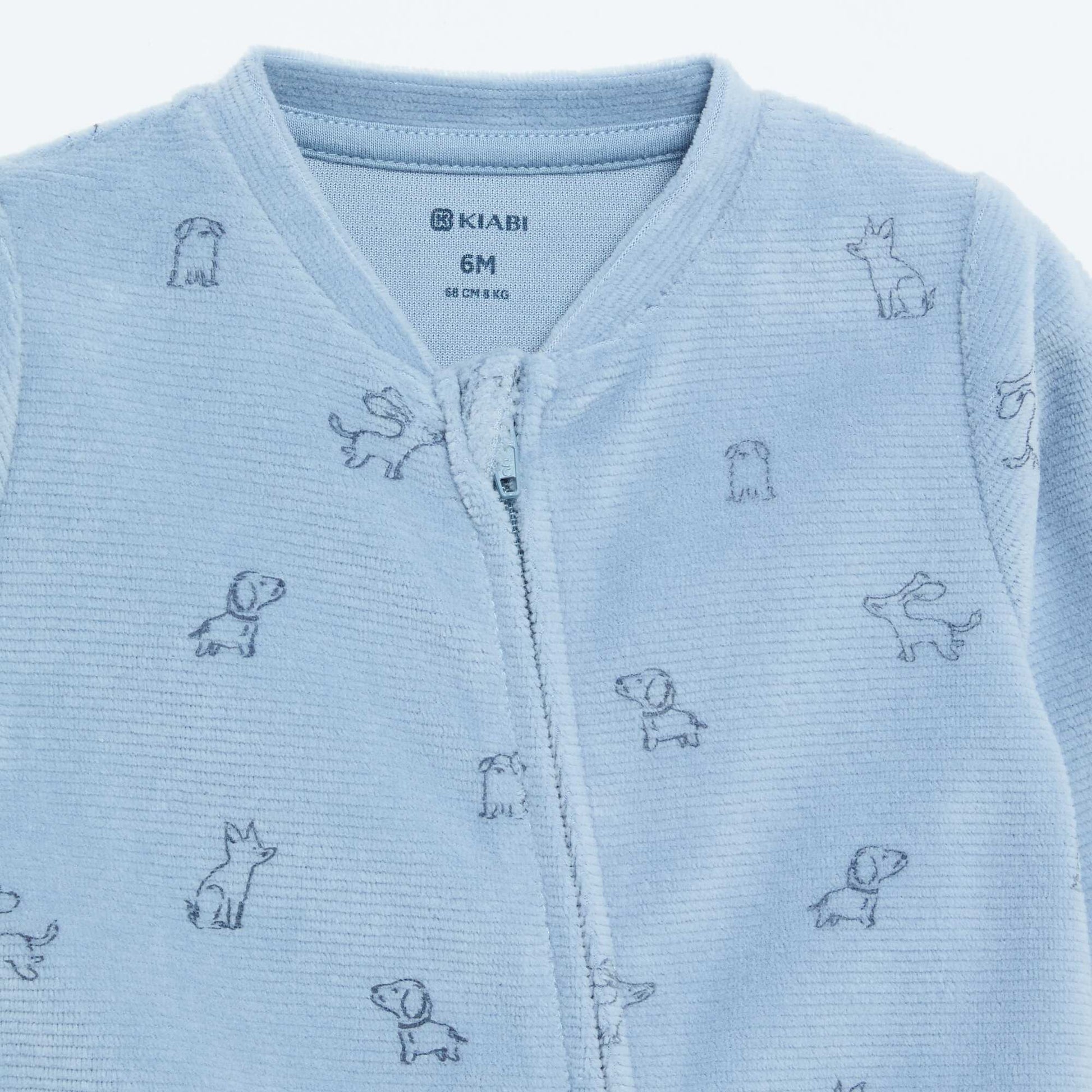 Printed Velour Sleepsuit BLUE