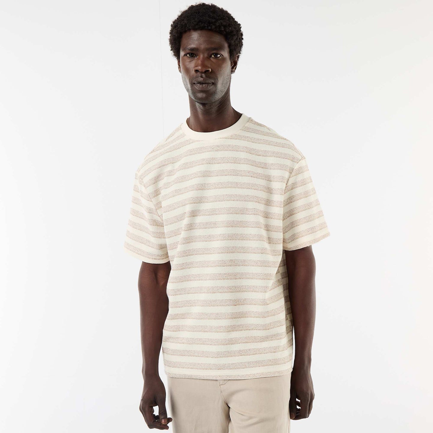 Short-sleeved knitted T-shirt BEIGE