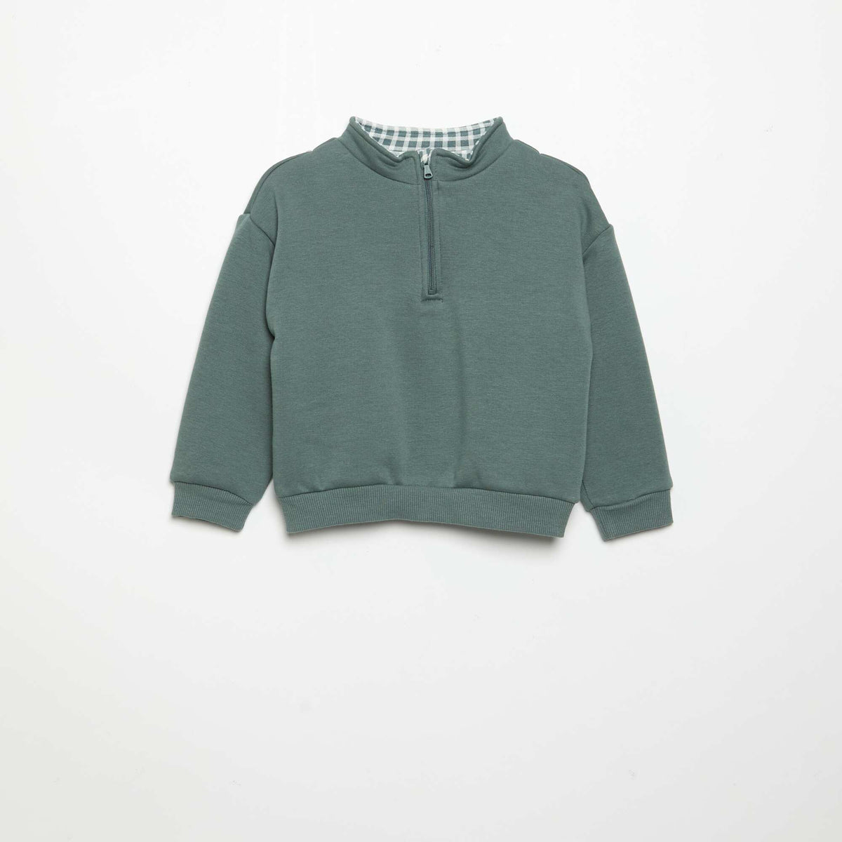 Long-sleeved zipped collar sweatshirt GREEN