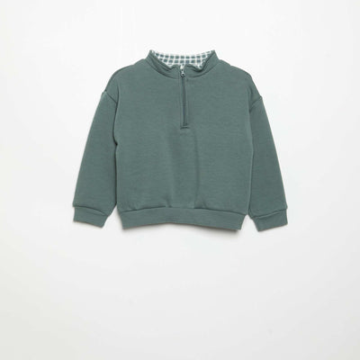 Long-sleeved zipped collar sweatshirt GREEN