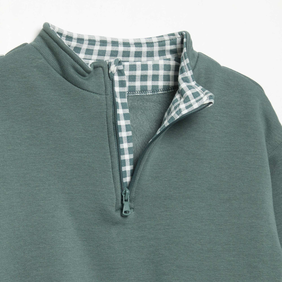 Long-sleeved zipped collar sweatshirt GREEN