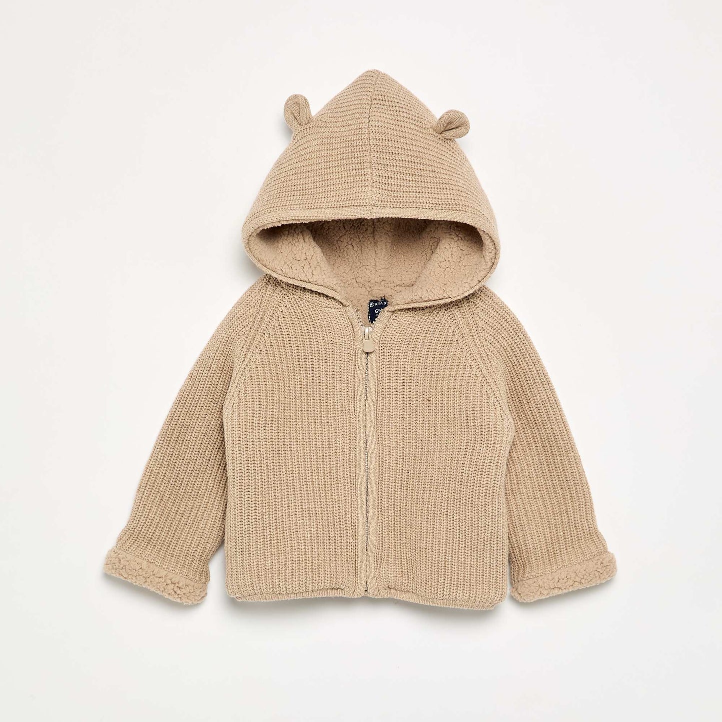 Hooded cardigan with fleecy lining BEIGE