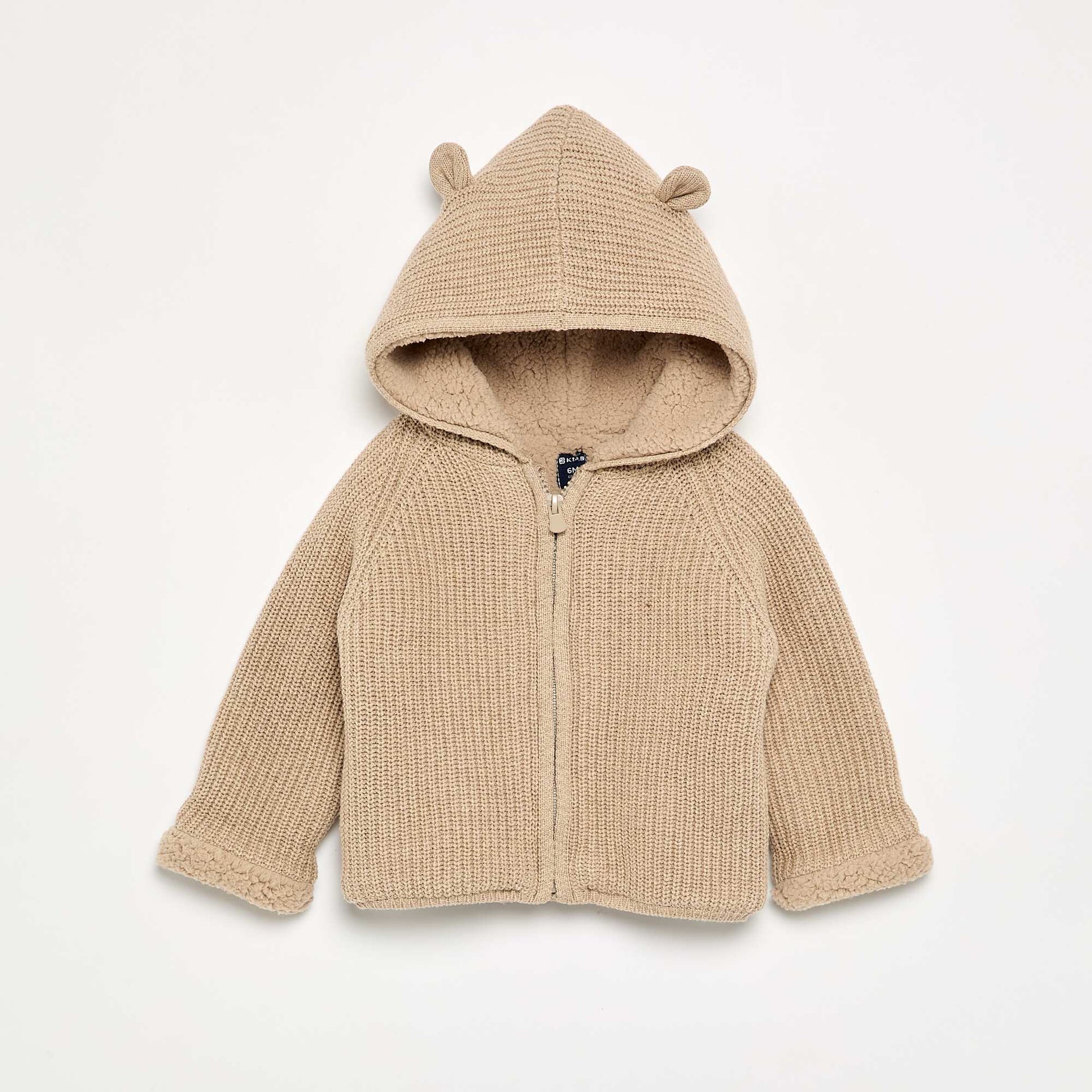 Hooded cardigan with fleecy lining BEIGE