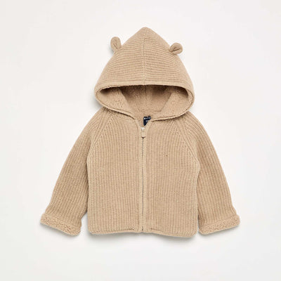Hooded cardigan with fleecy lining BEIGE