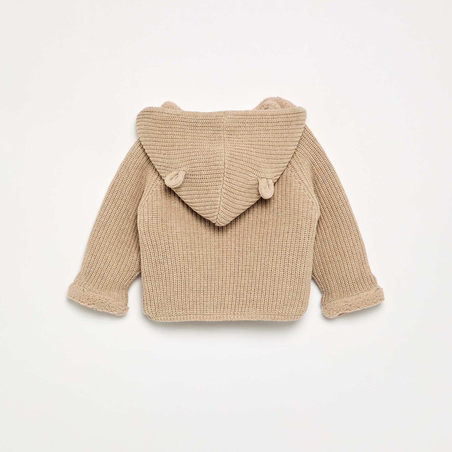 Hooded cardigan with fleecy lining BEIGE