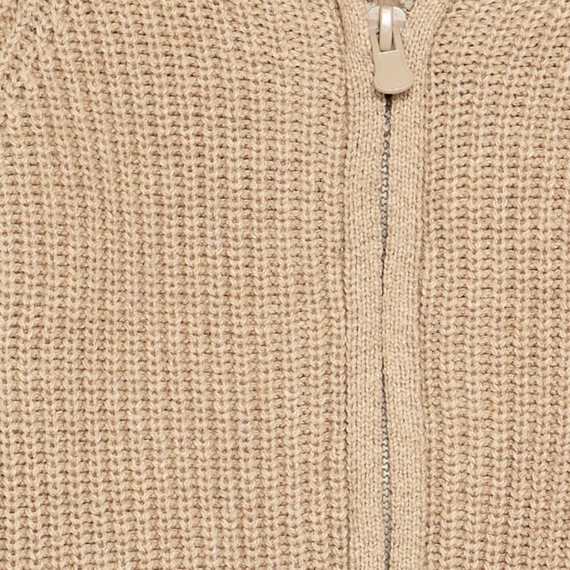 Hooded cardigan with fleecy lining BEIGE