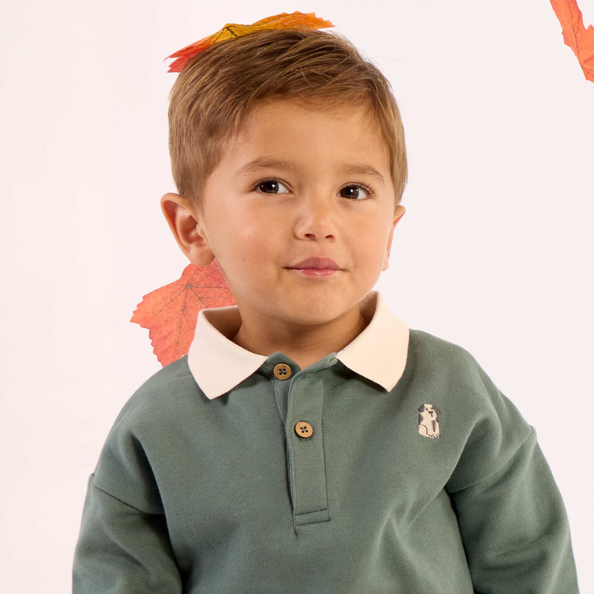 Long-sleeved sweatshirt with polo collar GREEN