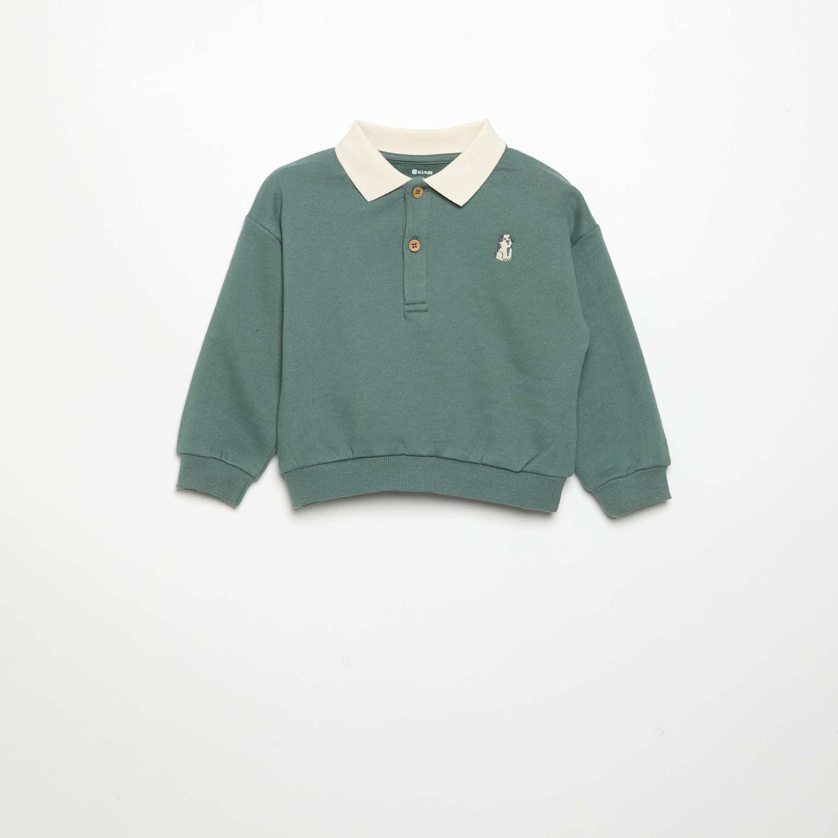Long-sleeved sweatshirt with polo collar GREEN