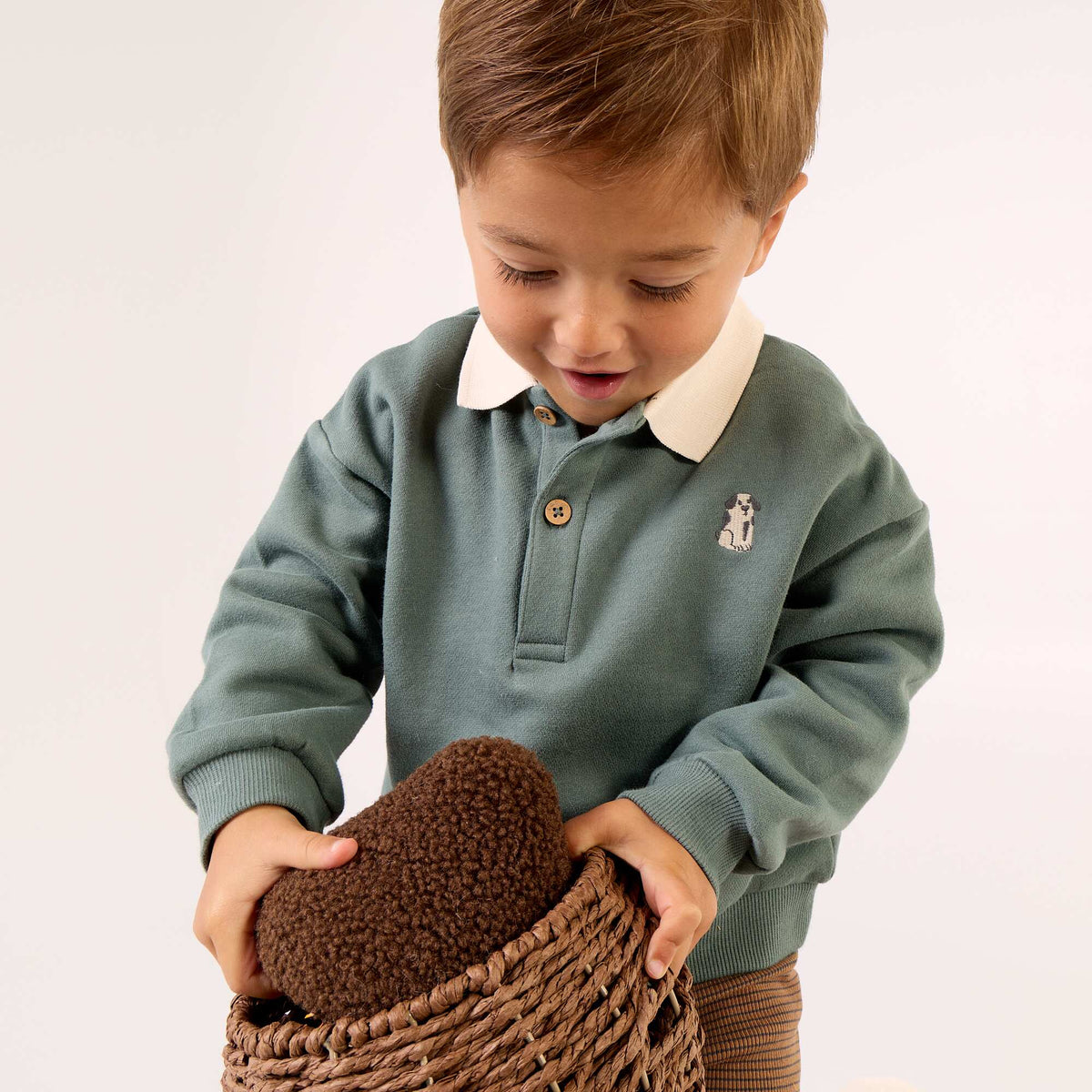 Long-sleeved sweatshirt with polo collar GREEN