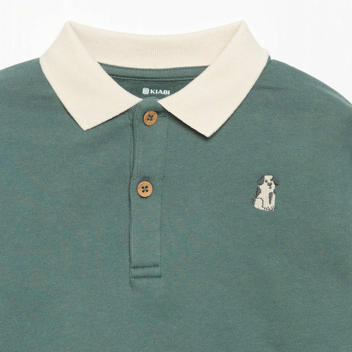 Long-sleeved sweatshirt with polo collar GREEN