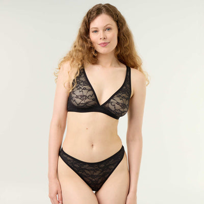 Openwork Lace Thong BLACK