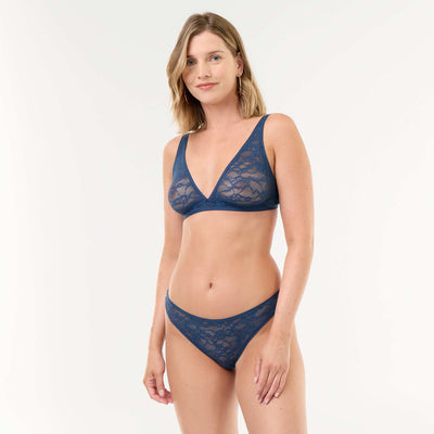 Openwork Lace Thong BLUE