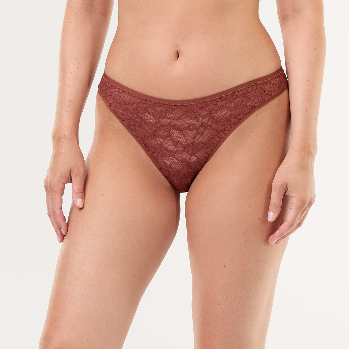 Openwork Lace Thong BROWN