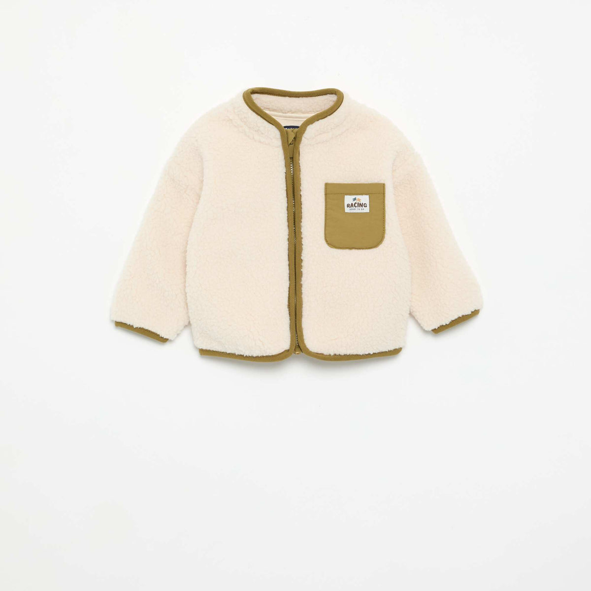 Long-Sleeve Faux Shearling Cardigan BEIGE