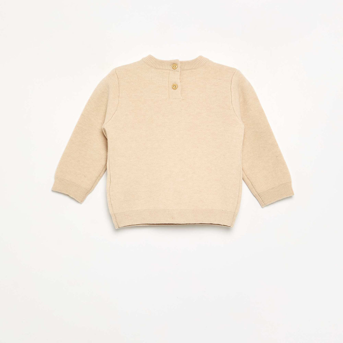 Compact Knit Sweater with Animal Embroideries BEIGE