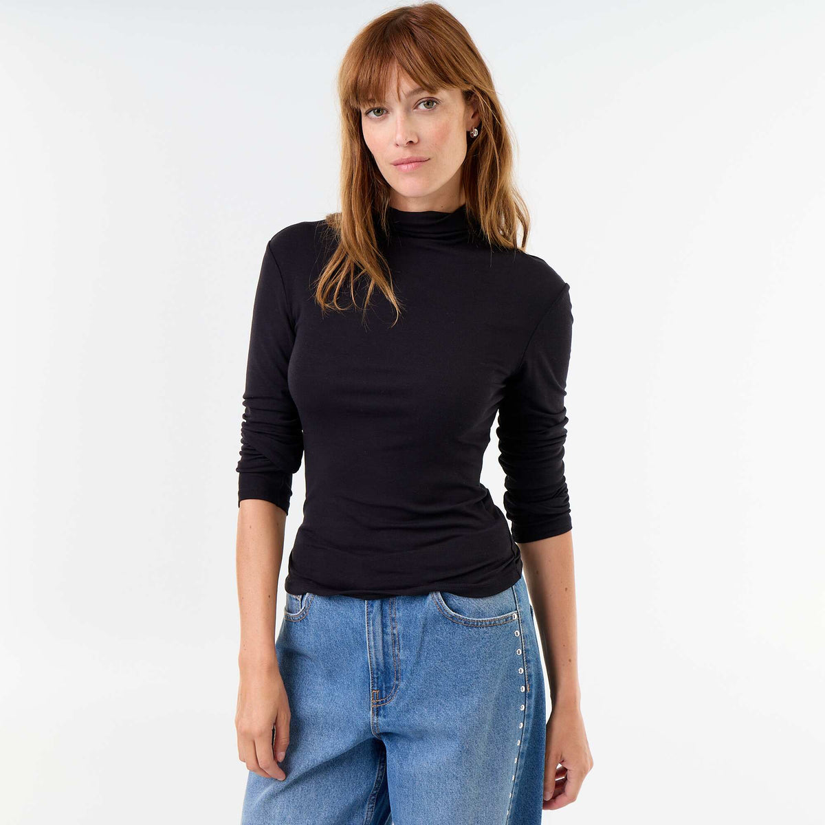 Stretch Roll-Neck Top BLACK