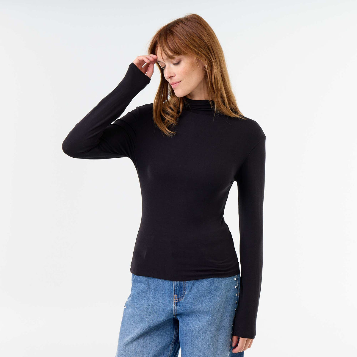 Stretch Roll-Neck Top BLACK