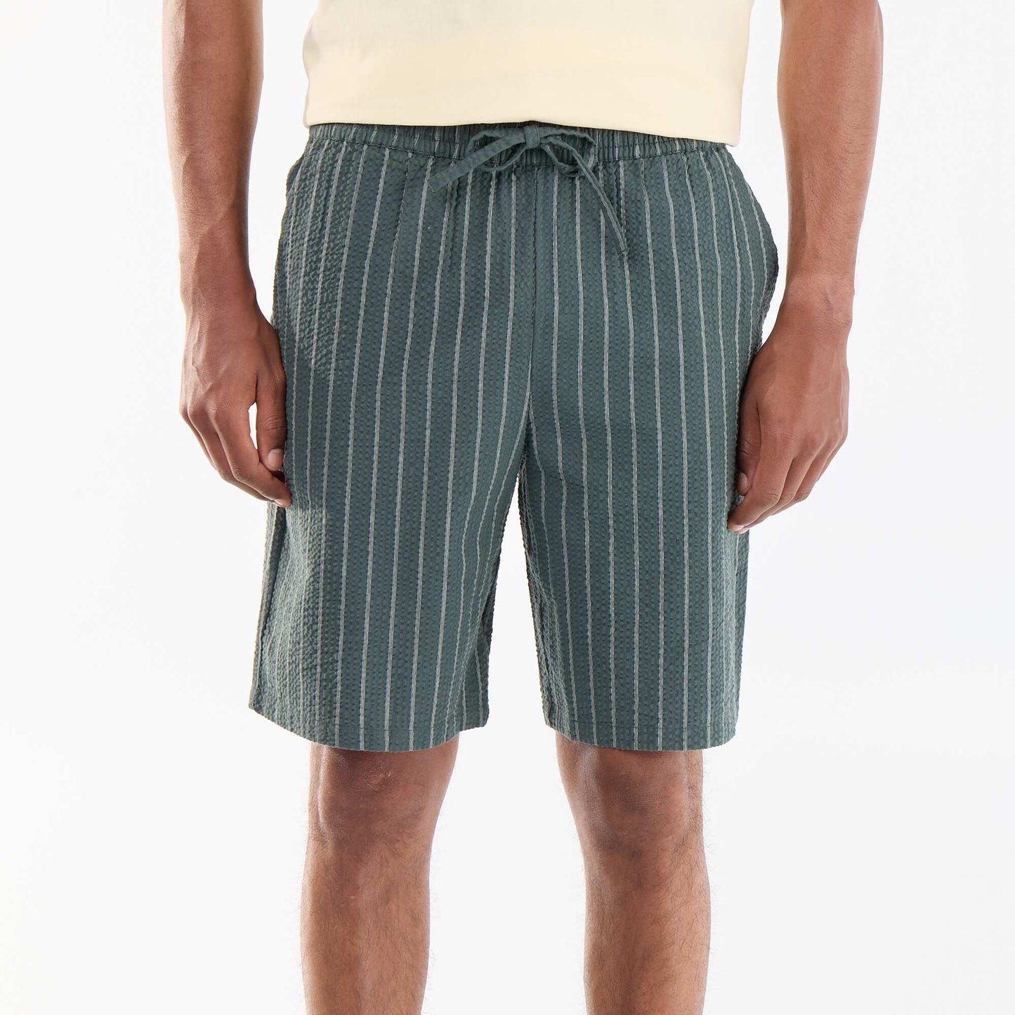Striped seersucker shorts GREEN