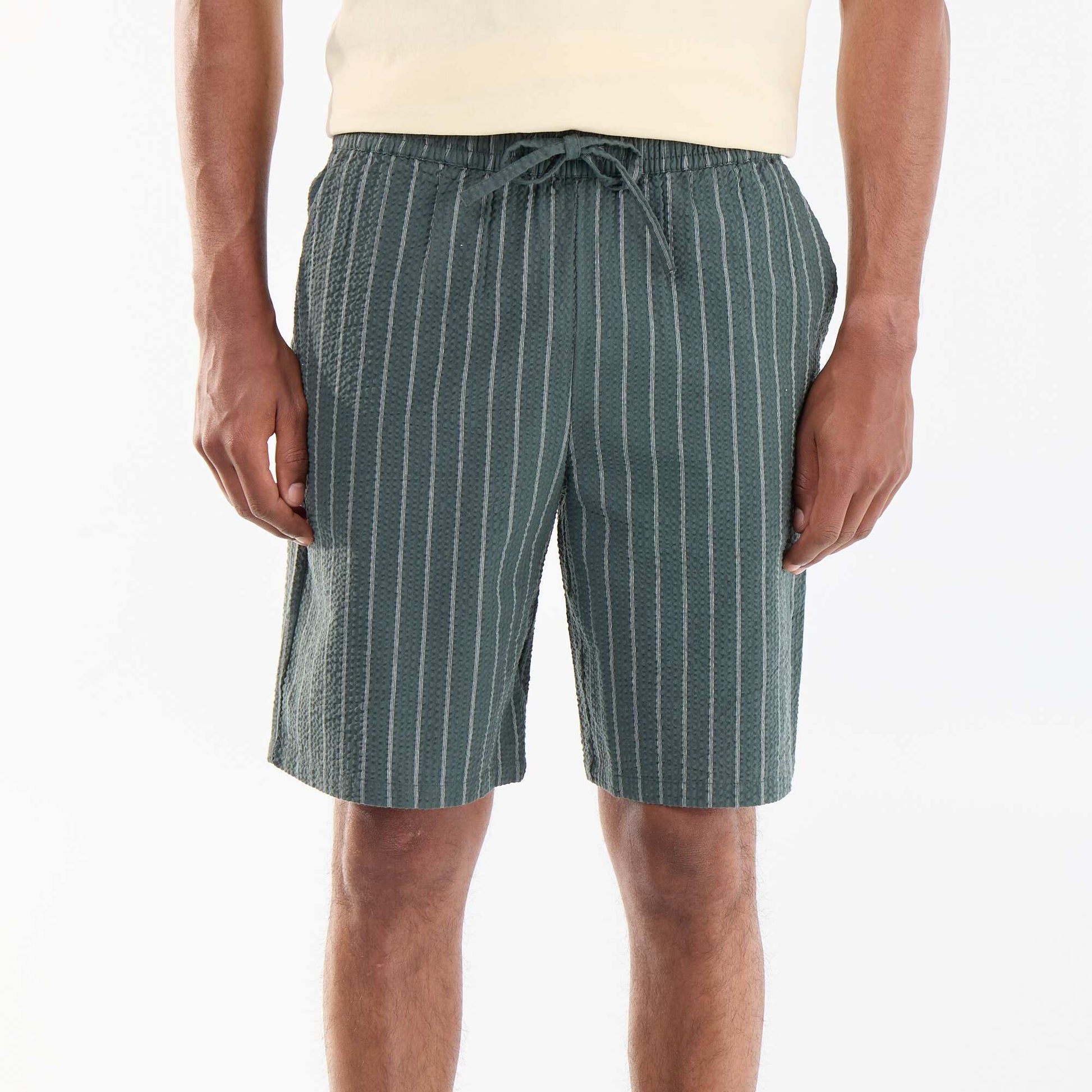 Striped seersucker shorts GREEN
