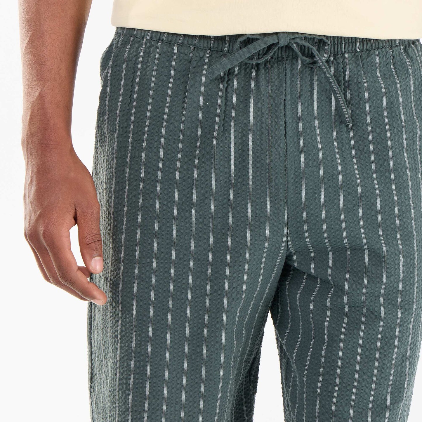 Striped seersucker shorts GREEN