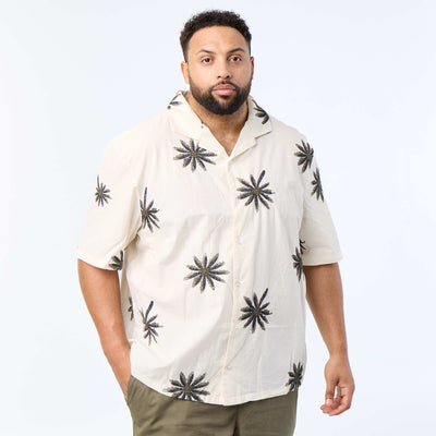 Short-sleeved shirt with embroidered floral pattern BEIGE