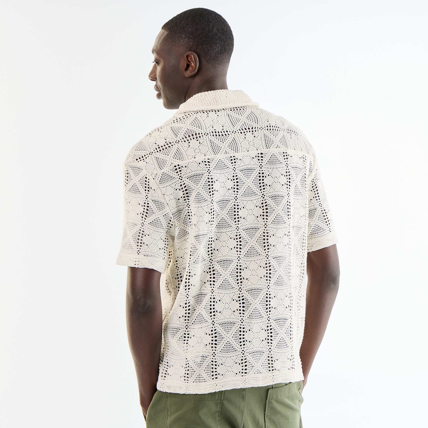 Short-sleeved openwork knit shirt WHITE
