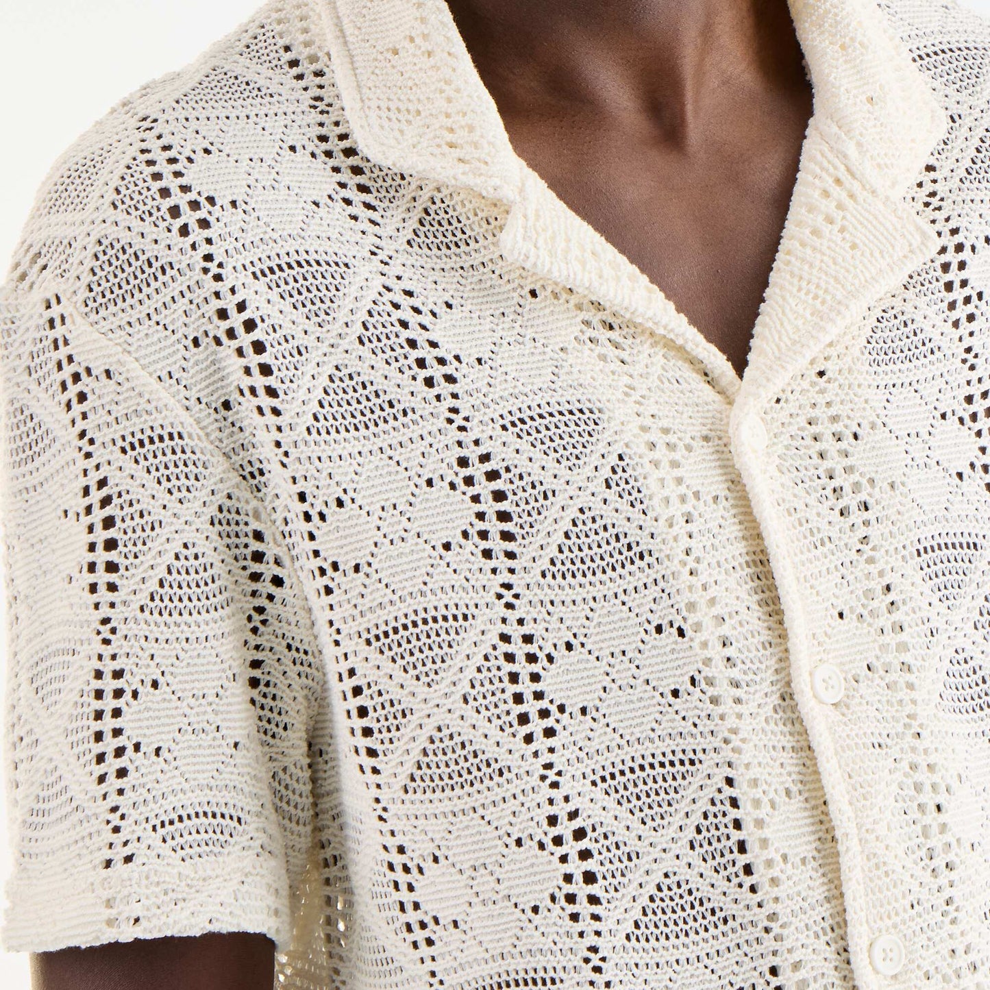 Short-sleeved openwork knit shirt WHITE