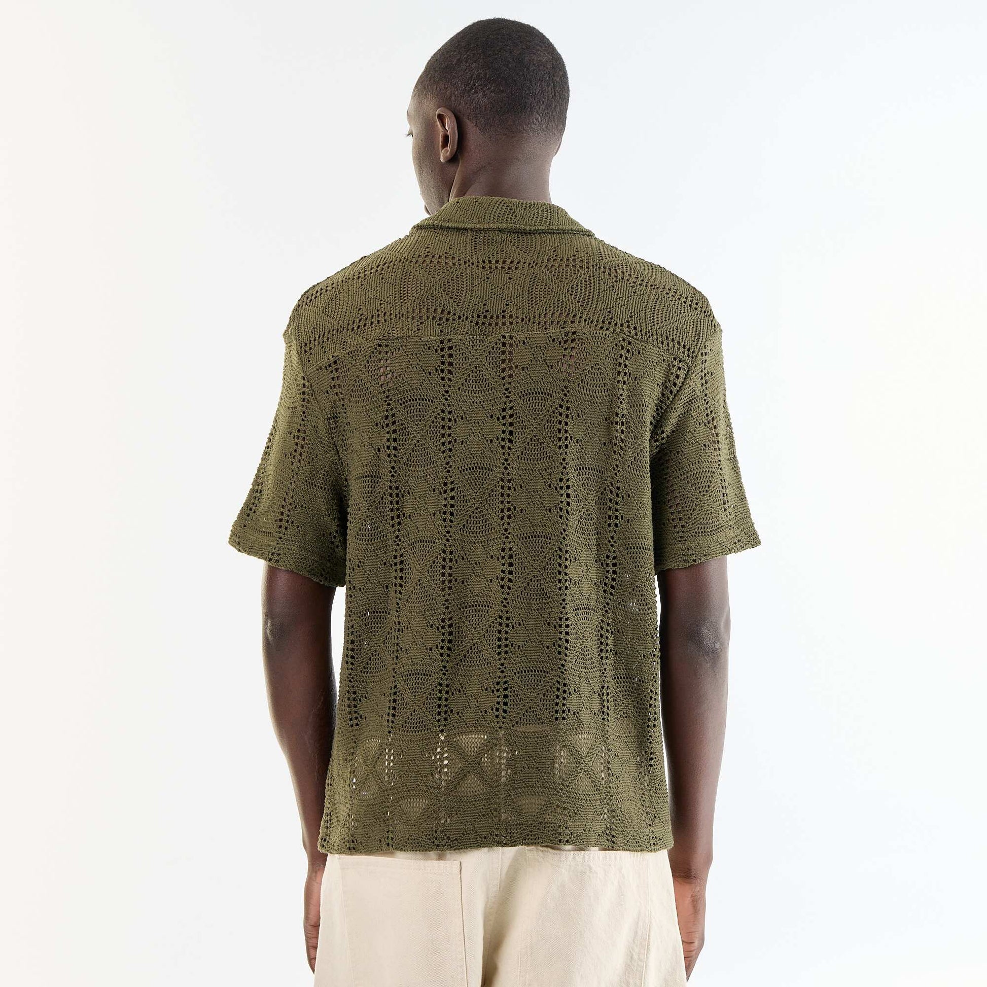 Short-sleeved openwork knit shirt KHAKI