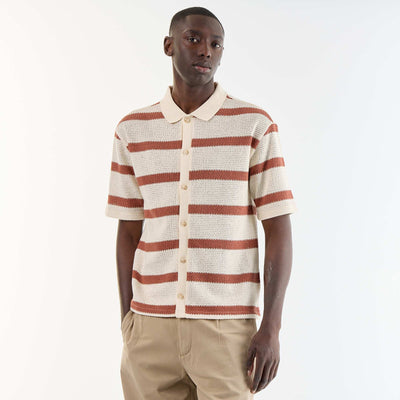 Short-sleeved openwork fabric shirt BEIGE