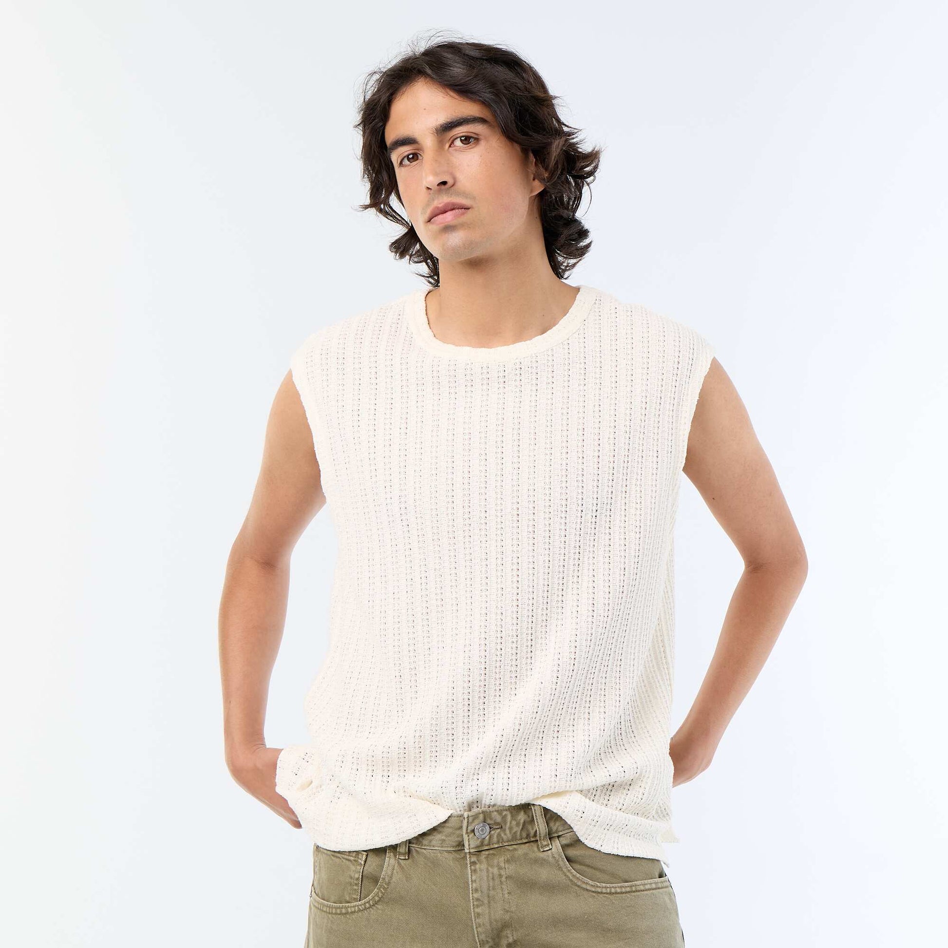 Plain openwork tank top WHITE
