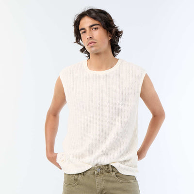 Plain openwork tank top WHITE