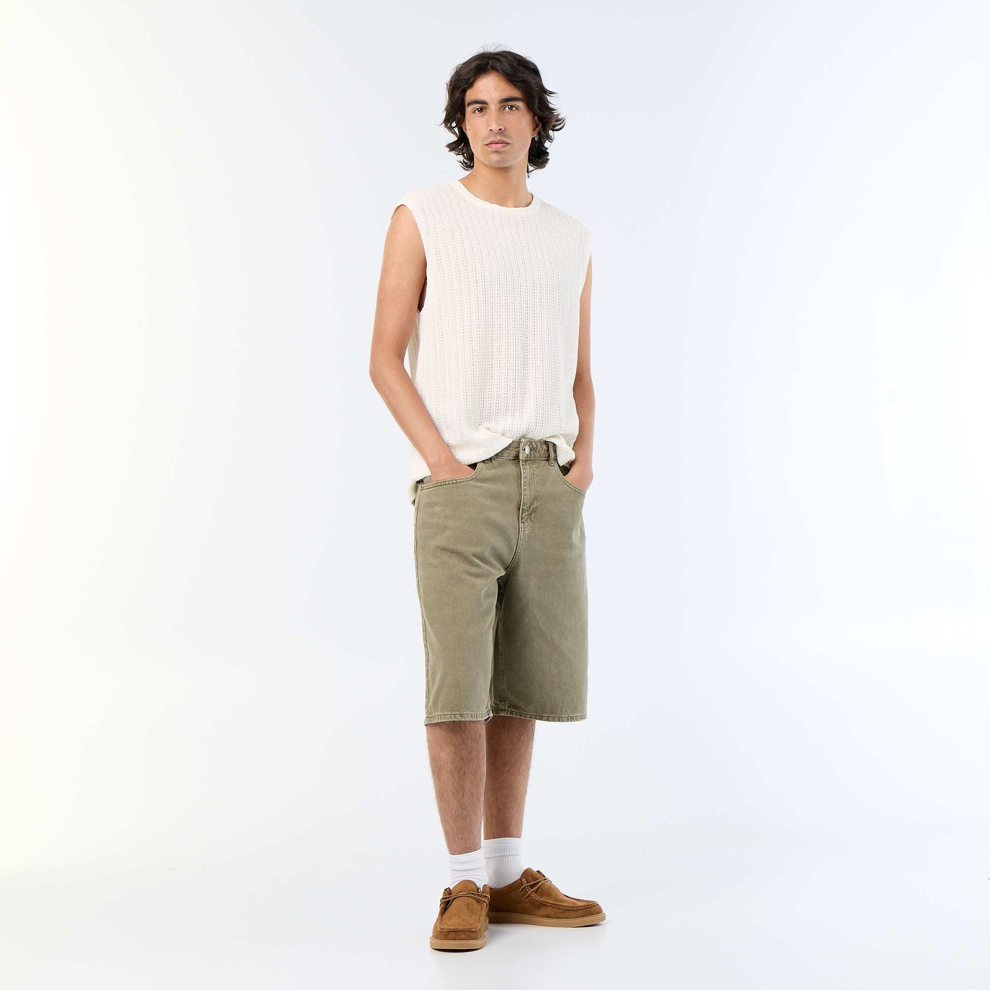 Plain openwork tank top WHITE