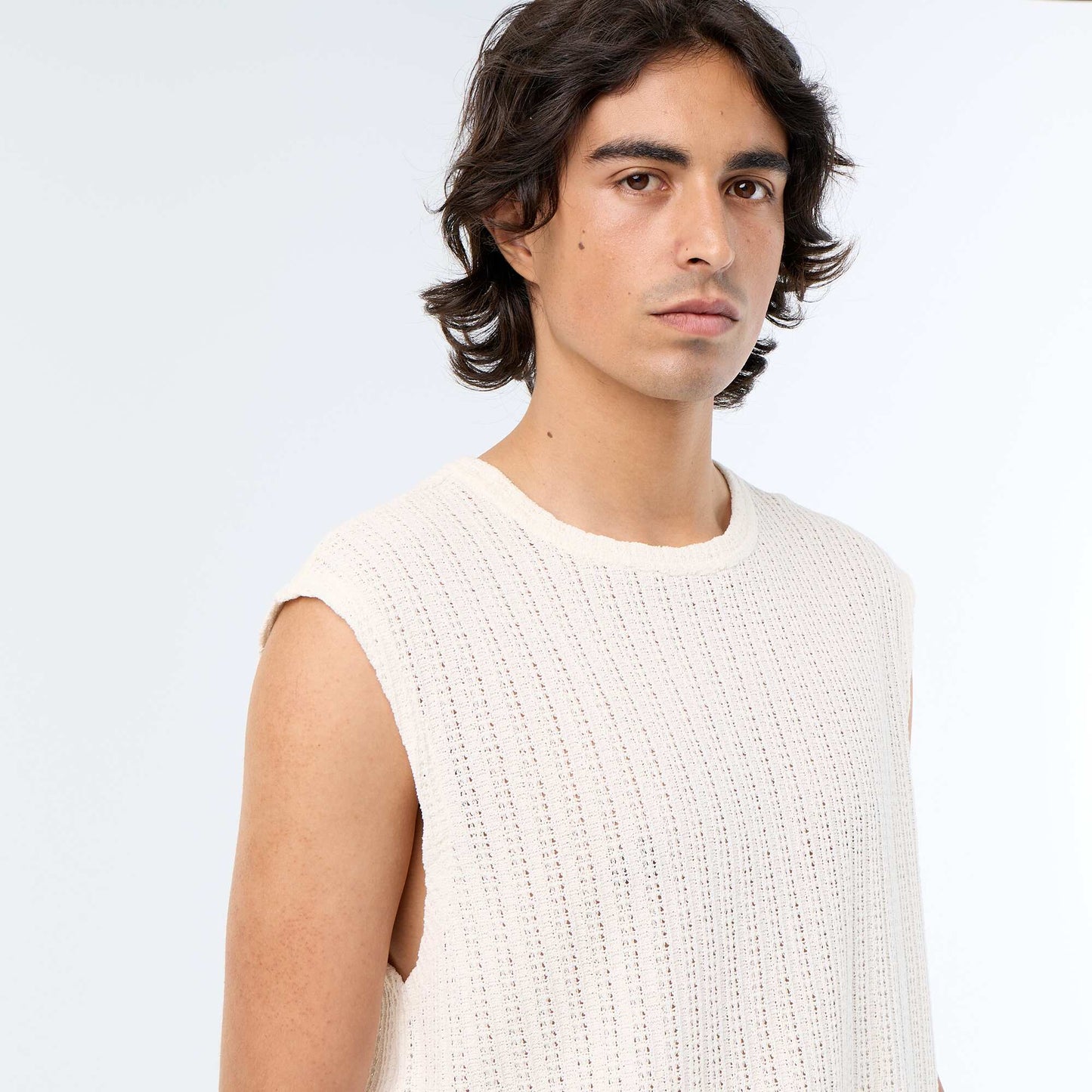 Plain openwork tank top WHITE