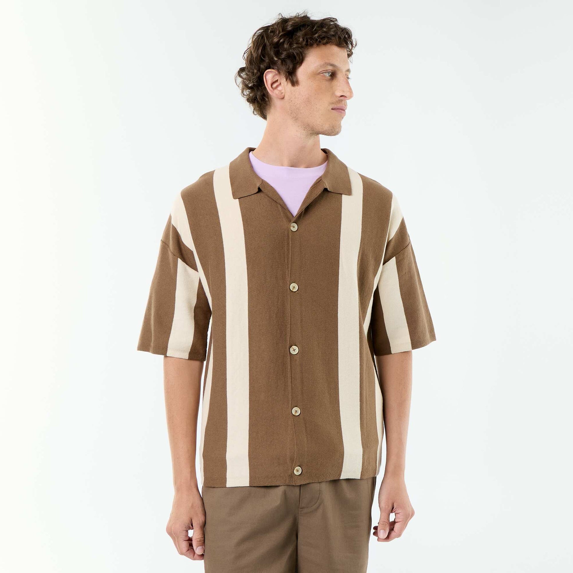 Short-sleeved knit shirt BROWN