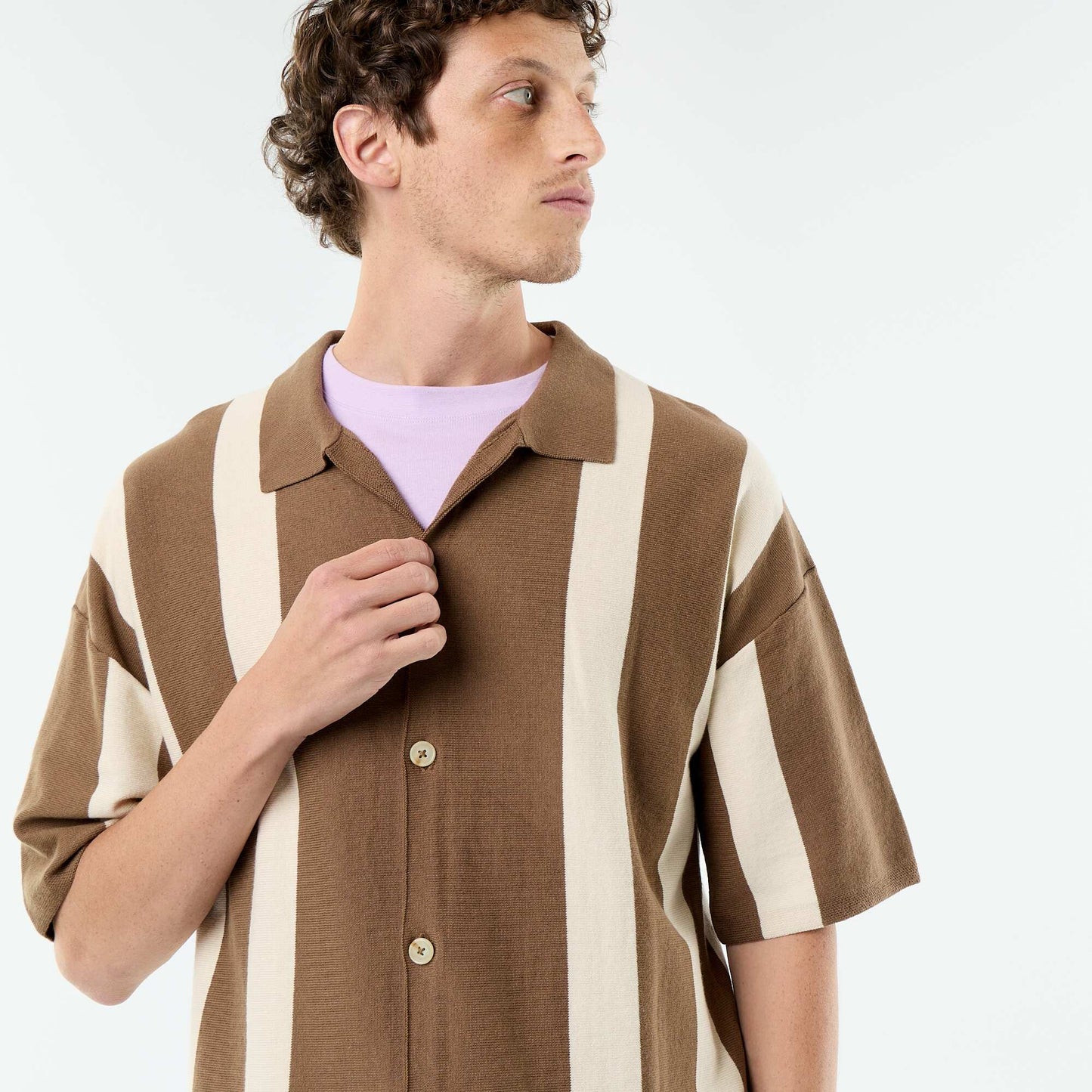 Short-sleeved knit shirt BROWN