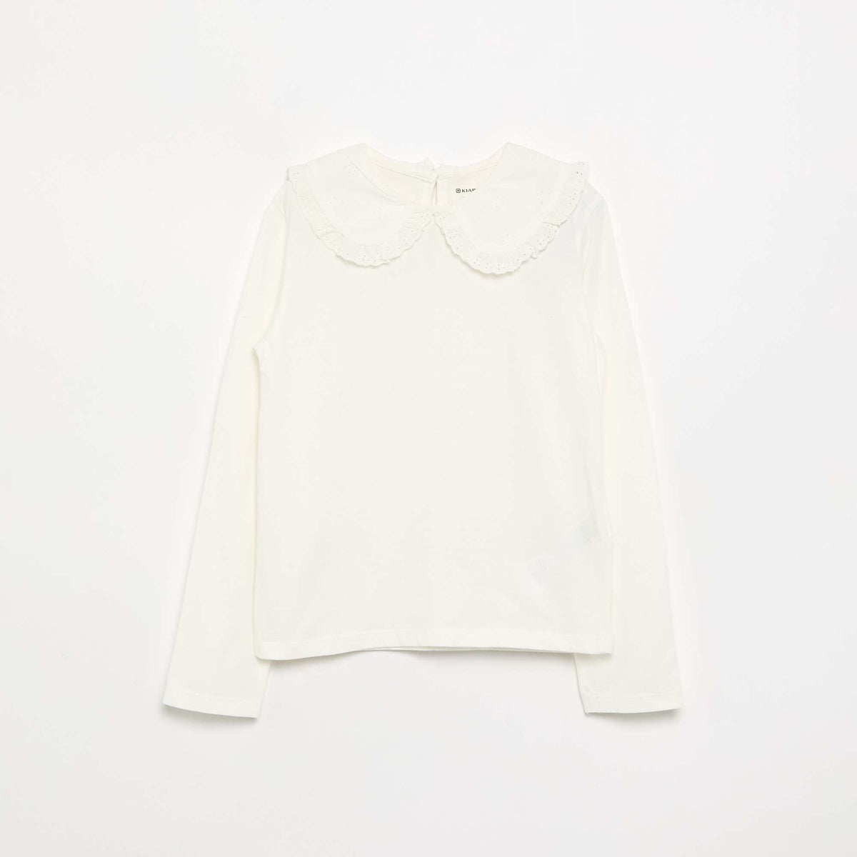 Long-sleeved T-shirt with broderie anglaise collar WHITE