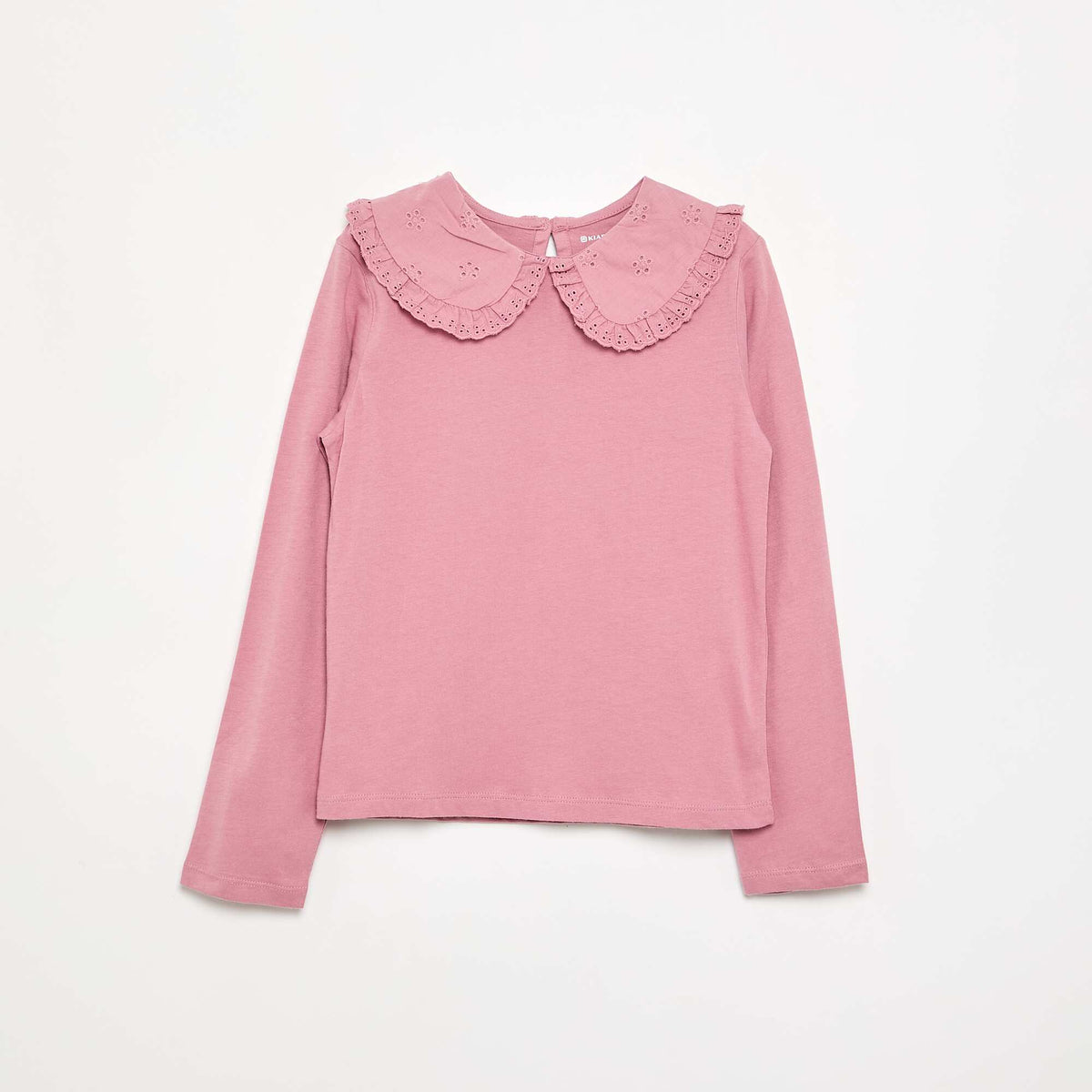 Long-sleeved T-shirt with broderie anglaise collar PINK