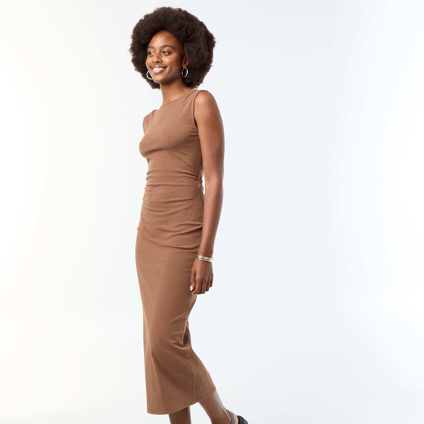 Long Dress with Open Back and Jeweled Detail BROWN