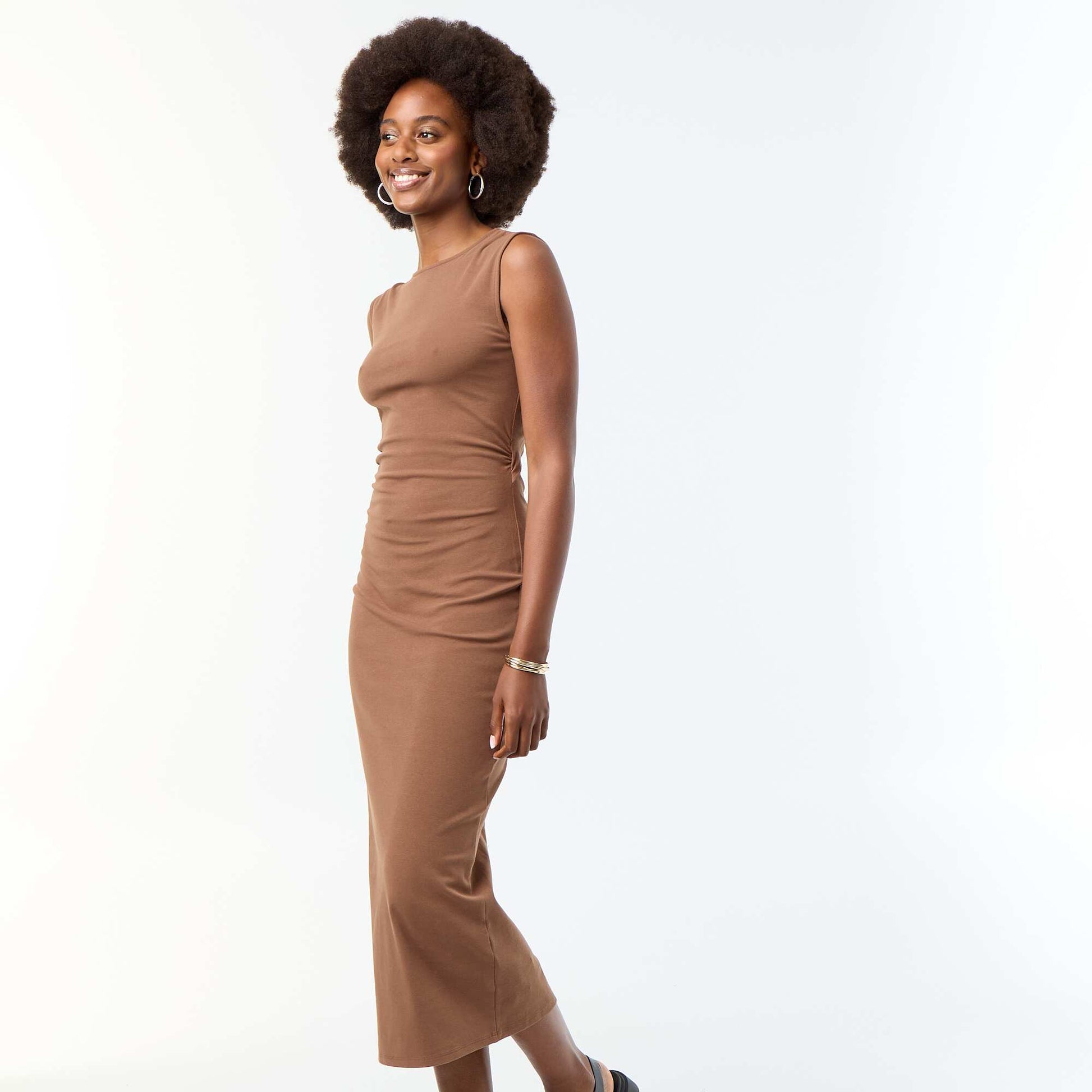Long Dress with Open Back and Jeweled Detail BROWN