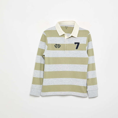 Striped Polo Shirt with Contrast Collar GREEN
