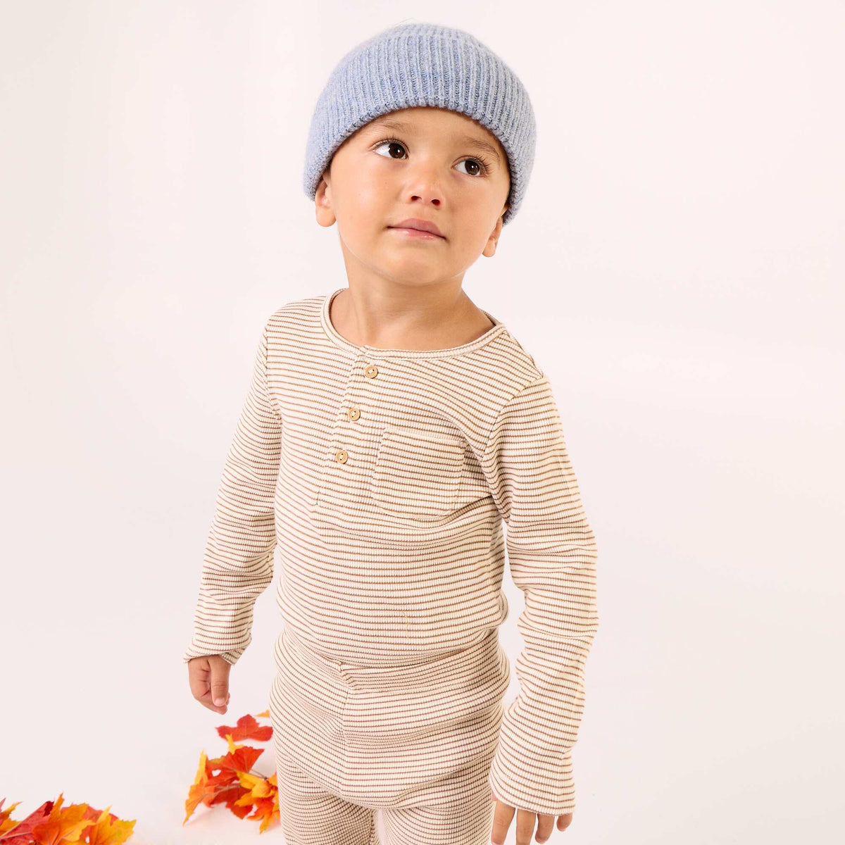 Long-sleeved button-neck bodysuit BROWN