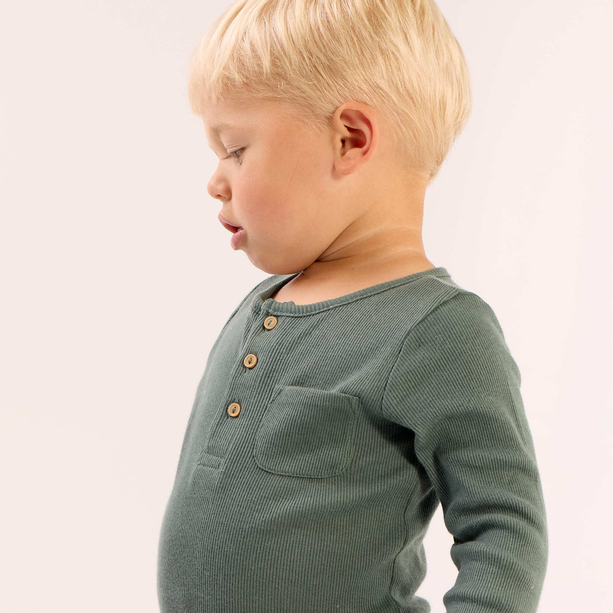Long-sleeved bodysuit with buttoned collar GREEN
