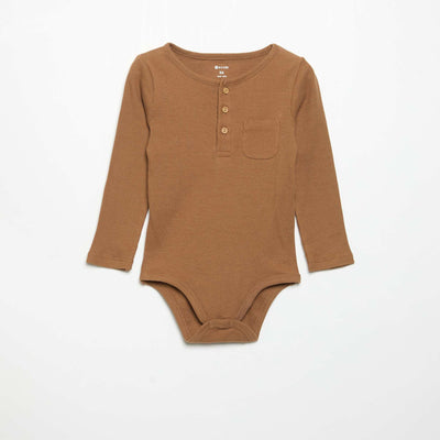 Long-sleeved bodysuit with buttoned collar BEIGE