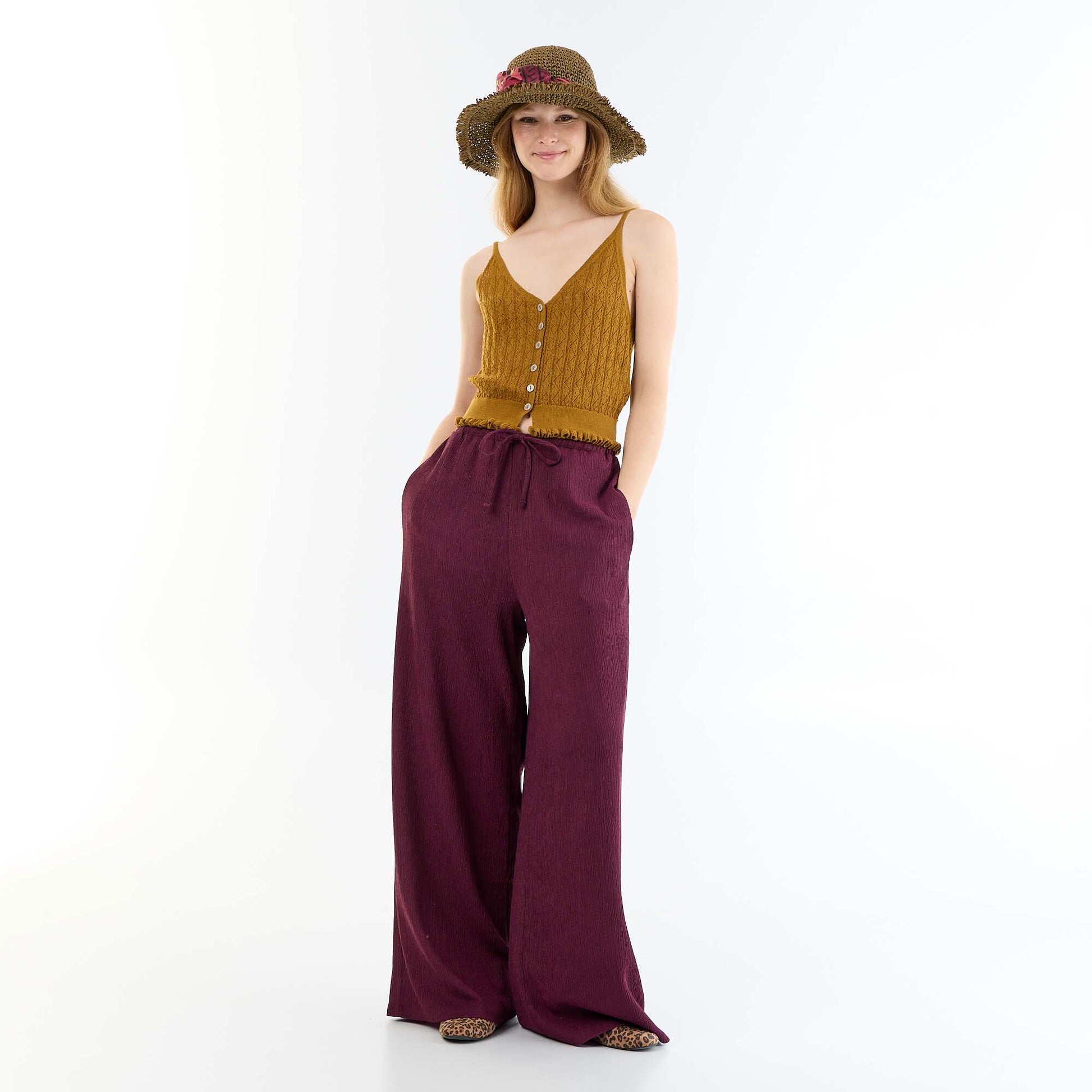 Crochet knit tank top BROWN