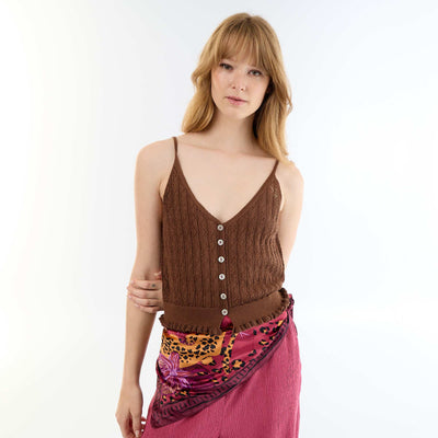 Crochet knit tank top BROWN