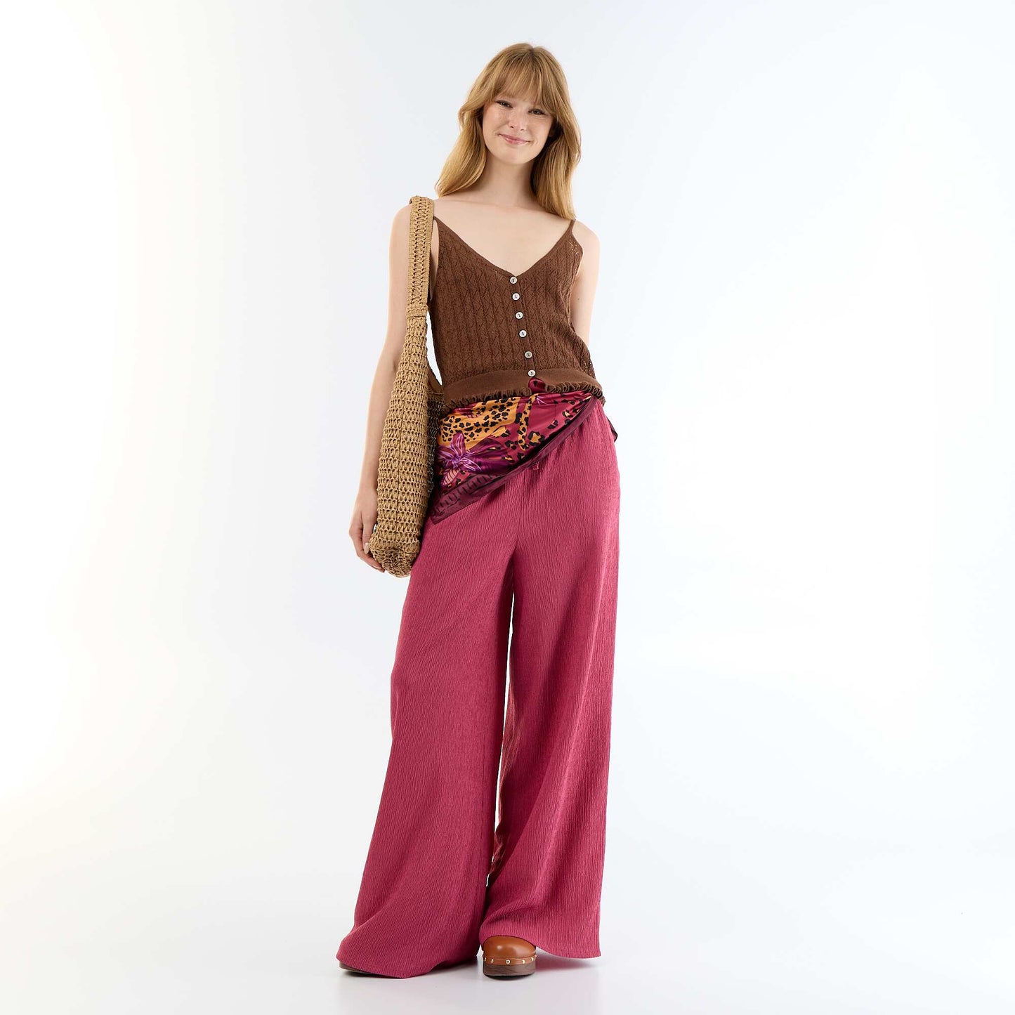 Crochet knit tank top BROWN