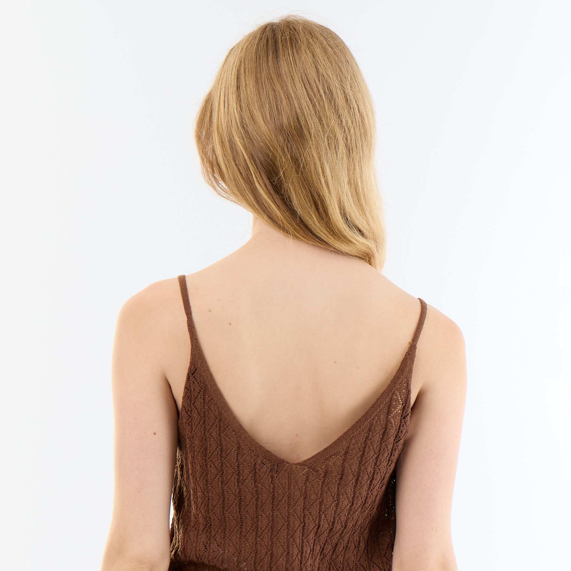 Crochet knit tank top BROWN