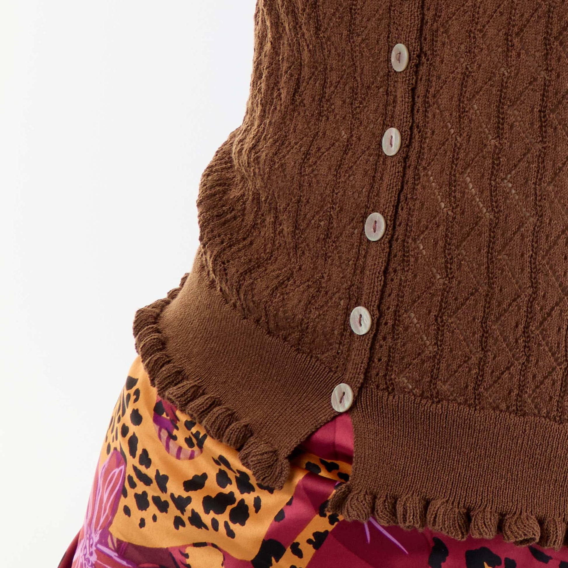 Crochet knit tank top BROWN